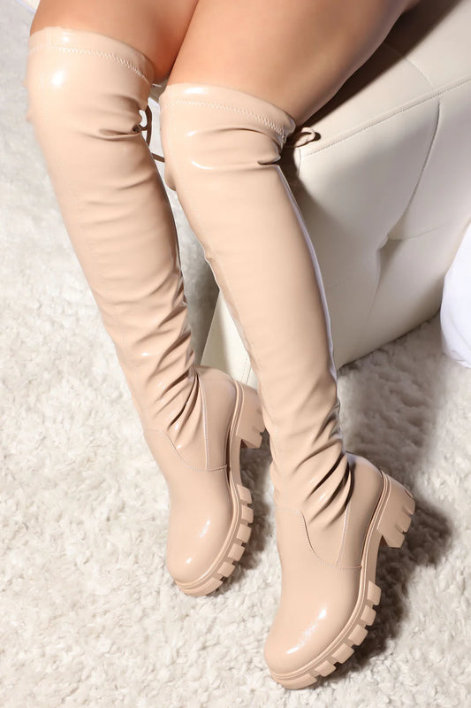 Bottes Cuissardes Over The Knee – Beige Nude Tendance