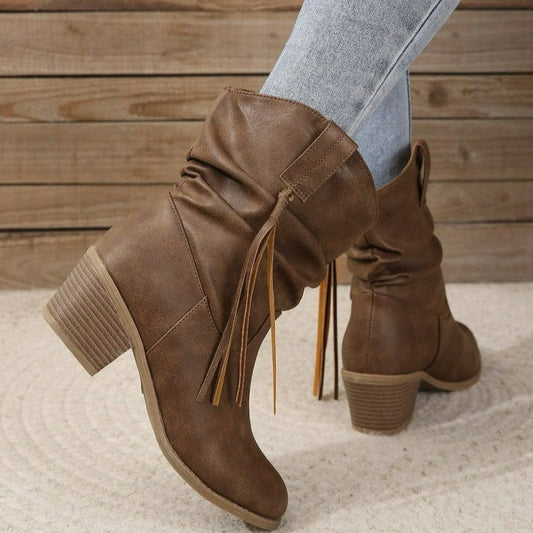 Retro Tassel Mid-Calf Western Boots