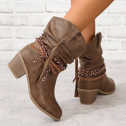 Retro Tassel Mid-Calf Western Boots